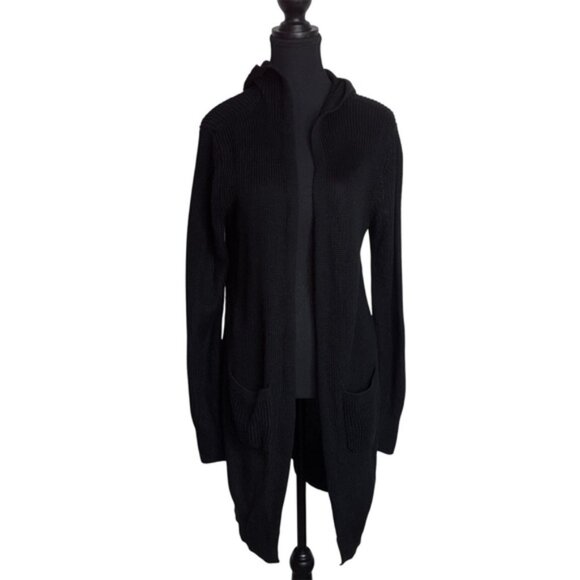 Soho Black Women's M Sweater Open Front Longline Cardigan Crisscross Back Pocket - Picture 1 of 12